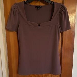 EXPRESS Mauve Purple Sweetheart Neckline Puff SLEEVE STRETCHY TEE Top Shirt